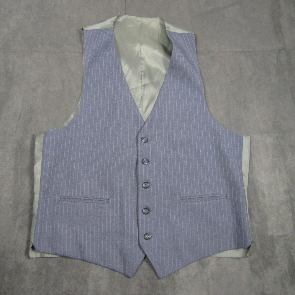Suit Vest Men Size 42 Blue Pinstripe Formal Waistcoat 5-Button Wedding